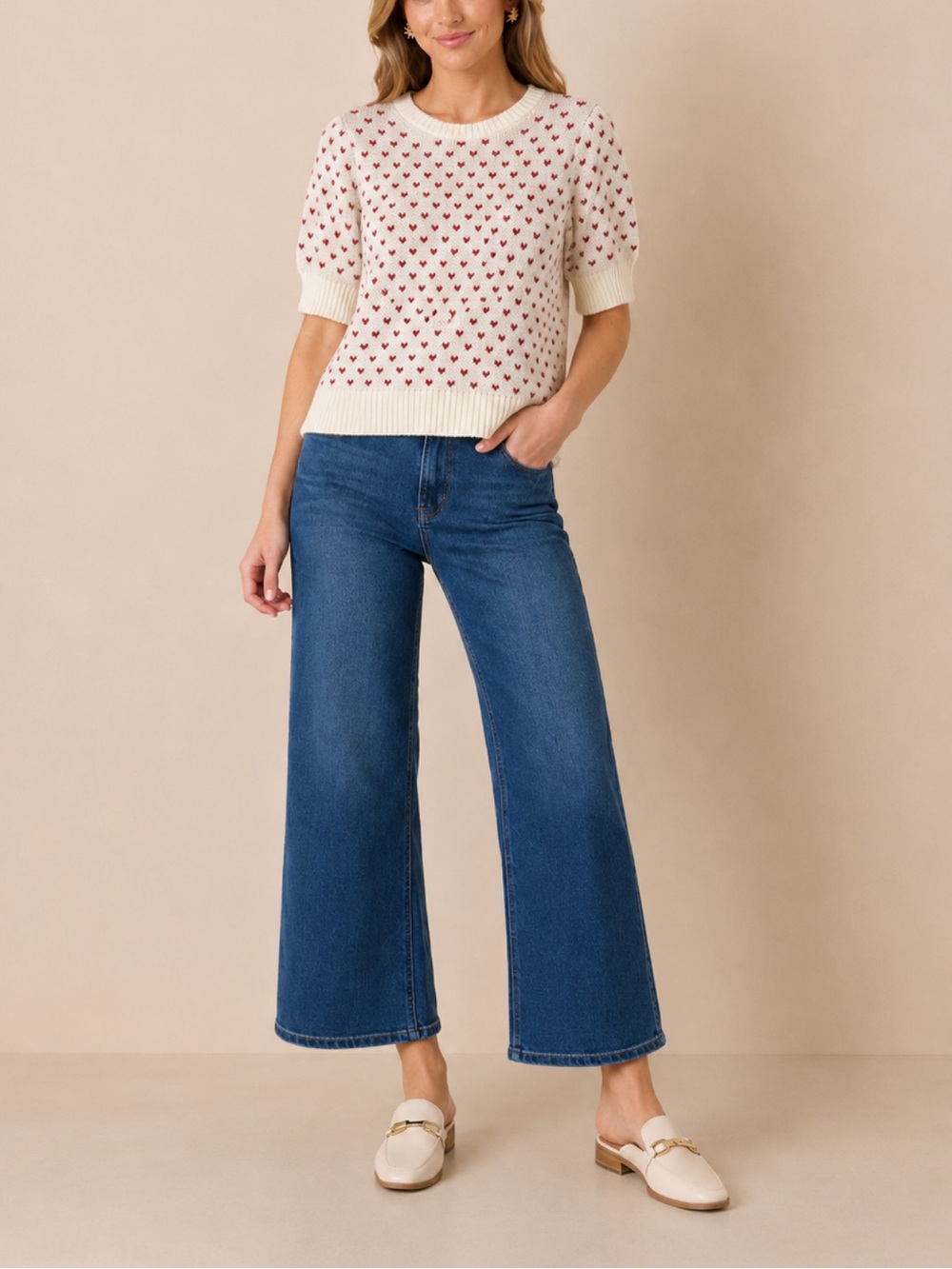 Universal Thread Cream and Red Knit heart sweater